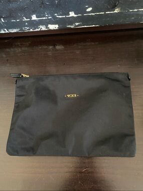 Authentic Tumi Black Nylon Travel/ Essentials Pouch with Gold Logo